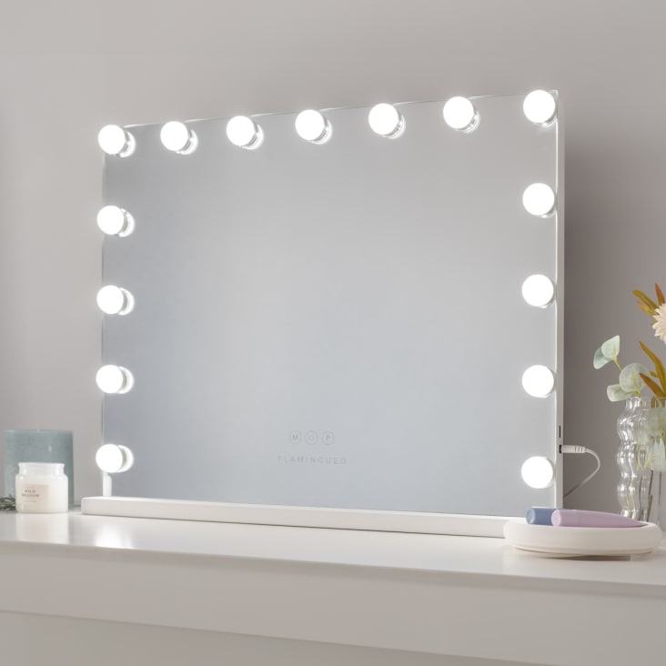 Tocador de maquillaje con espejo y luces LED ajustables con taburete blanco  Homcom