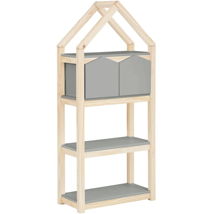 VERTBAUDET Étagère Bibliothèque Maison WOODY Blanc/Bois - Rangement Enfant Avec Coffre à Roulettes