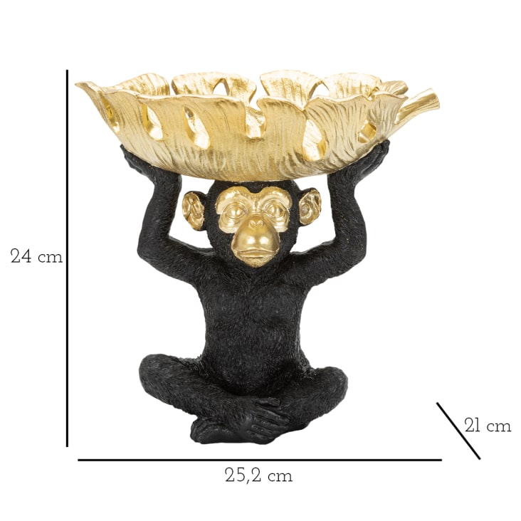 Scimmietta con portaoggetti in resina nera e dorata cm 25,2x21x24 SCIMMIA
