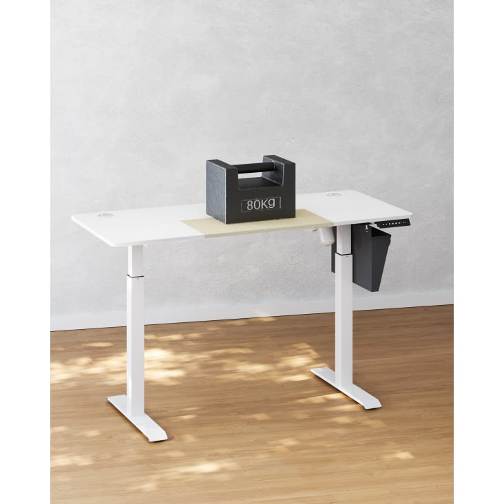 Bureau assis-debout 140 cm effet bois blanc