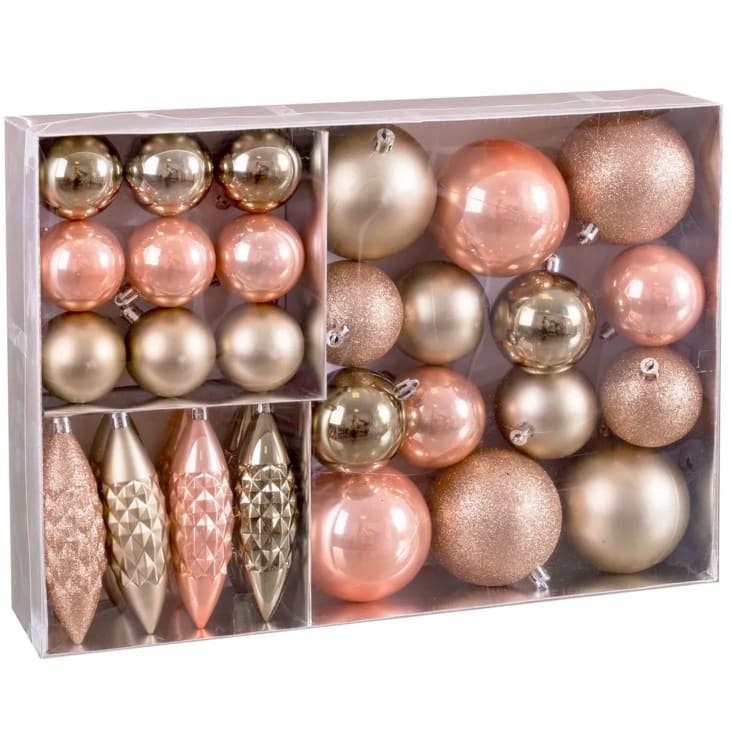 Boules De Noël Dorées Et Crème En Verre (boîte De 4 Modèles Différents