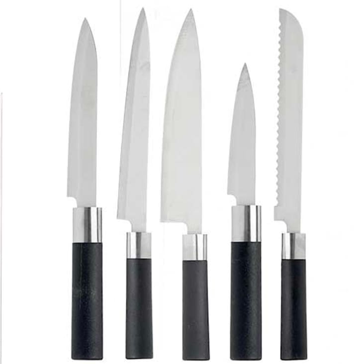 Set de 5 couteaux de cuisine et bloc de rangement noir et chrome