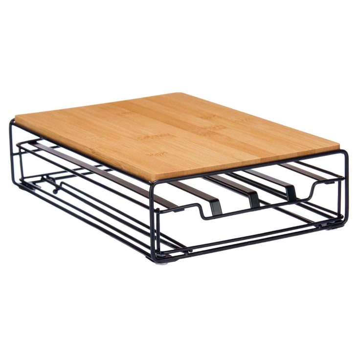 Porte-capsules Avec Support Cafetière En Métal Noir Et Bambou | Maisons Du Monde