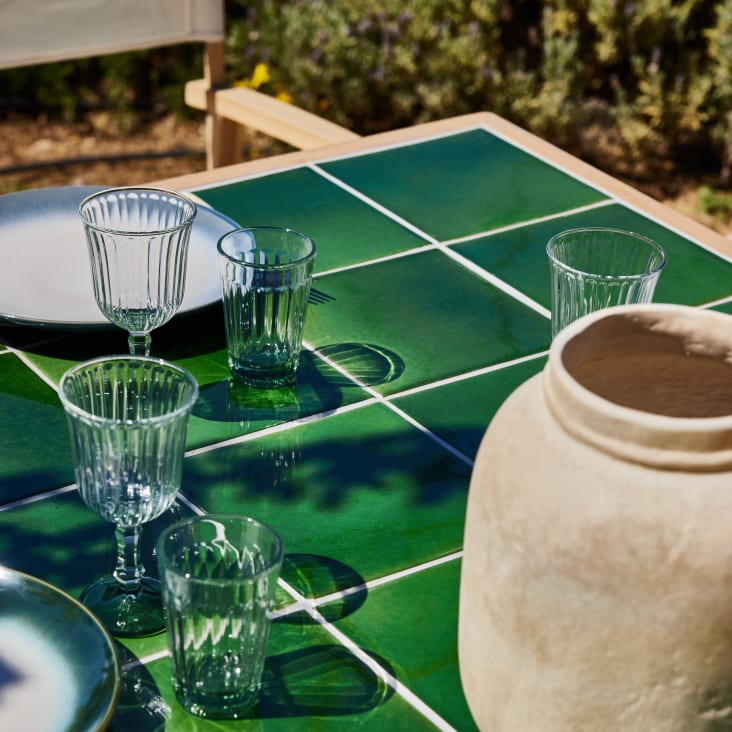 Set tavolo ceramica verde 205x105 + 6 sedie rattan sintetico JAVA LIGHT &  BOLONIA