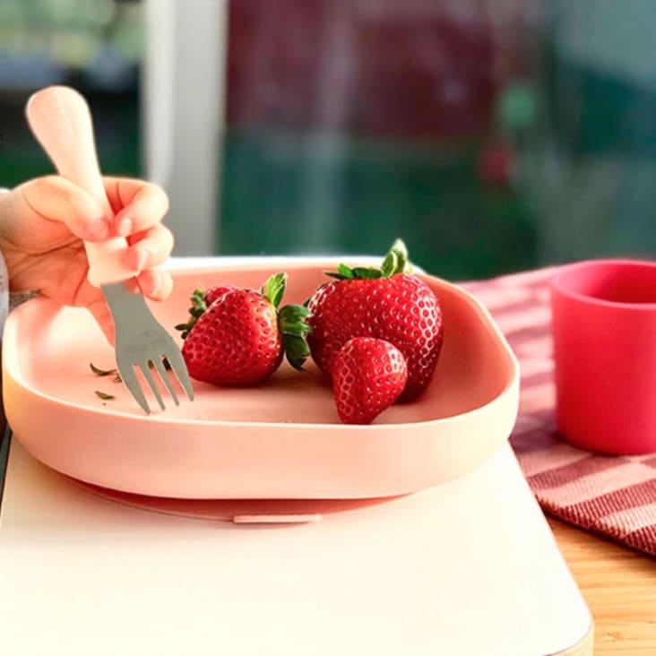 Assiette ventouse en silicone - Set de 2 | Rose chiné