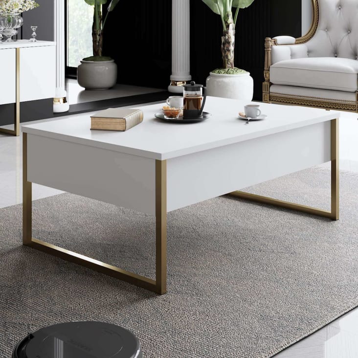 Salon De Luxe Moderne Avec Canapé Blanc Confortable Et Table Basse