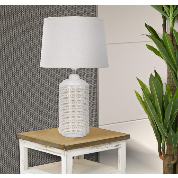 Lampada tavolo in ceramica beige con paralume bianco Ø cm 28x47 POINT