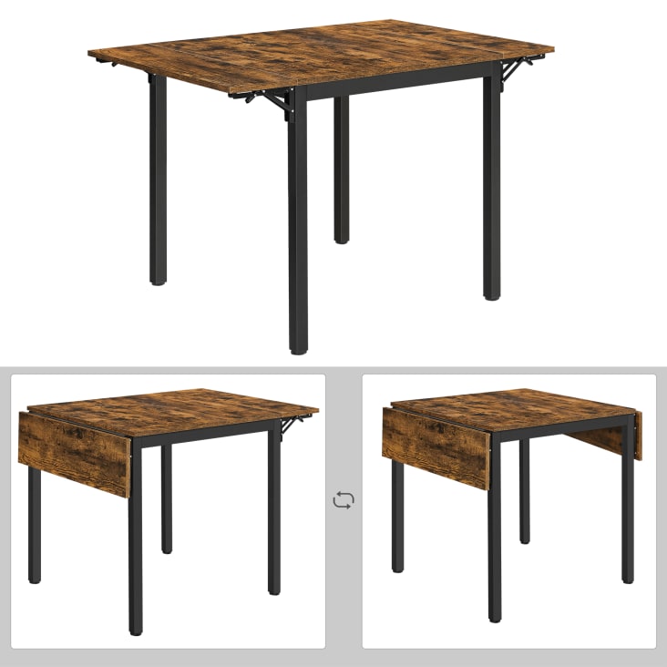 Table de salle à manger pliable effet bois marron rustique