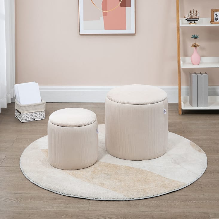 Lot de 2 poufs coffres 2 en 1 velours cotelé tissu crème Maisons du Monde