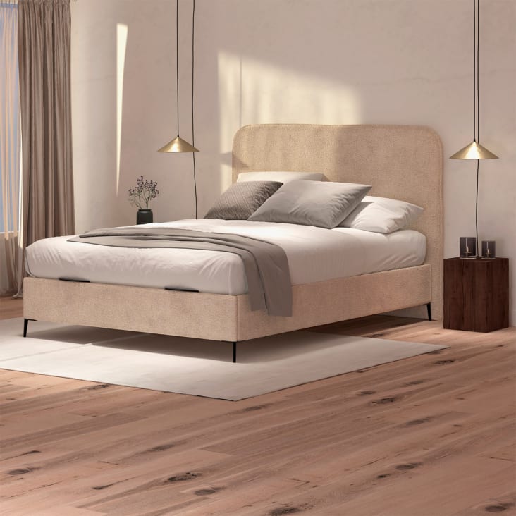 Canapé de madera tapizada color beige 140x200 SAONA