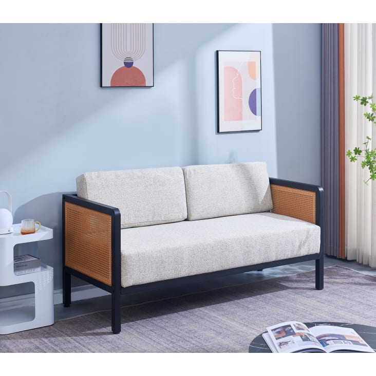 Sofa aus Rattan und Stoff Grau