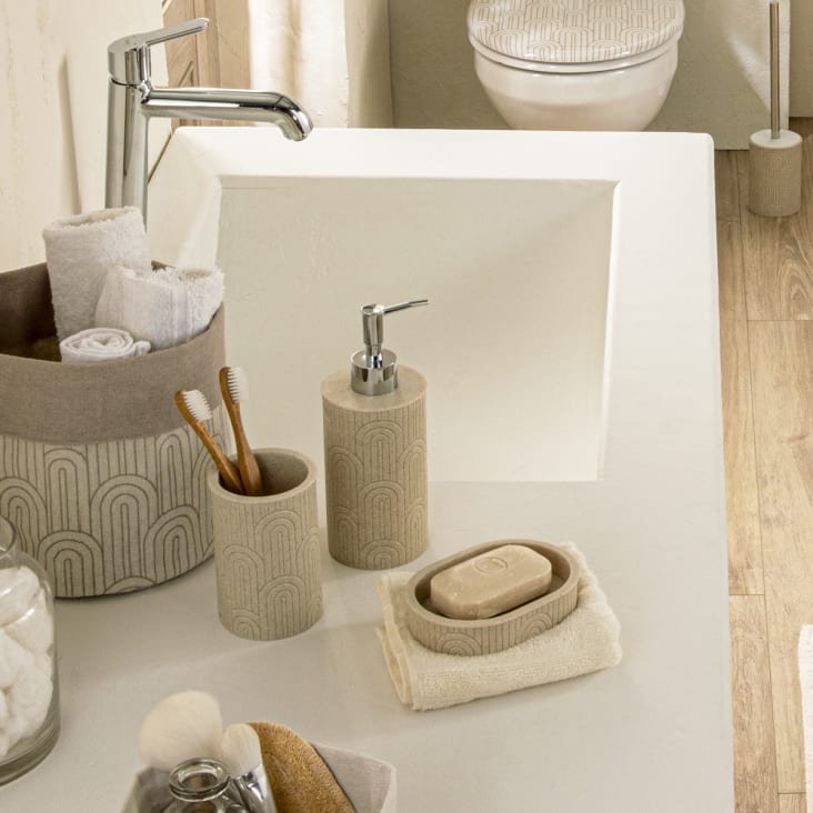 Set d'accessoires de salle de bain 5 pièces Medet Polyrésine Motif Feuilles  tropicale en relief Gris et blanc