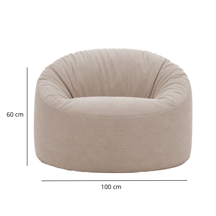 Pouf Géant Bean Bag Home Deluxe - Tissu Velours Côtelé Gris Clair - Dimensions 100x88x80 Cm - Remplissage Inclus