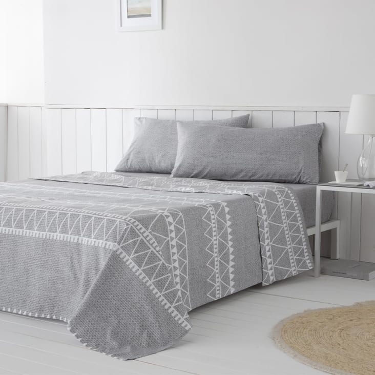 Juego De Sábanas NALON Gris (200x190/200 Cm) – Microfibra Hipoalergénica Con Sábana Bajera Ajustable + 2 Fundas De Almohada + Sábana Encimera