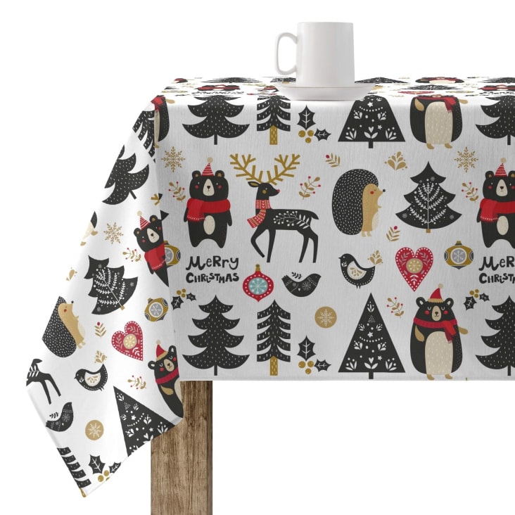 Mantel Antimanchas Navidad Algodón Estampado 160x300 Cm - GAMUSI Árbol Casa