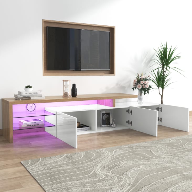 Moderno soporte de TV con luz LED, mueble de entretenimiento con cajón  individual, mueble central de mesa de televisión para sala de estar y