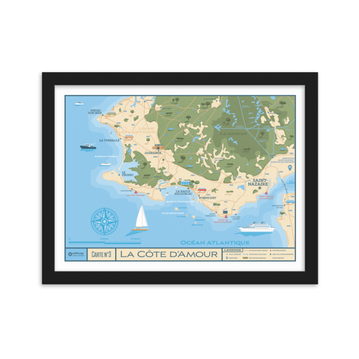 Affiche Côte d'Amour France + Cadre Bois noir 21x29,7 cm Maisons du Monde