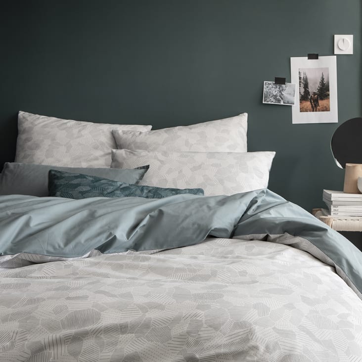 Parure de lit bicolore en coton gris 200x200-Parcelles cévennes