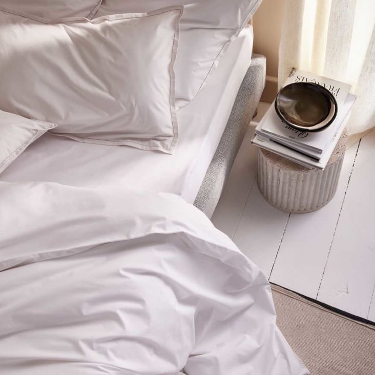 Parure de lit uni en coton blanc 240x220-Mont-blanc cropped-4