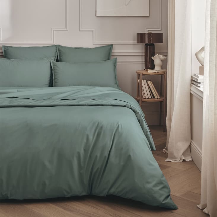 Parure de lit en percale de coton vert agave 240x220-PREMIERE