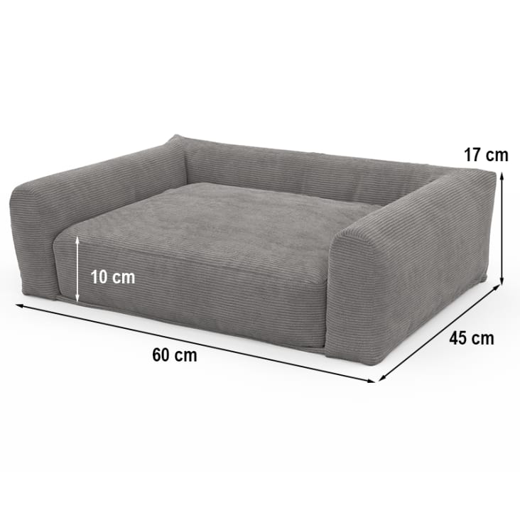 Cama para perro de pana gris talla s 60 x 45 x 17 cm Leonard