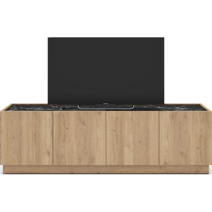 Meuble TV 4 portes effet bois et marbre noir 160 cm-Dilan