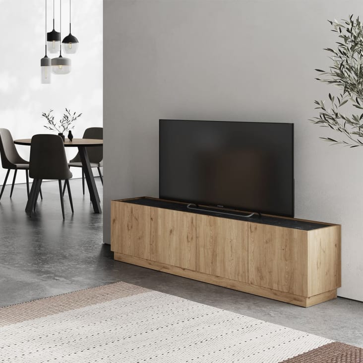 Meuble TV 4 portes effet bois et marbre noir 160 cm-Dilan cropped-2