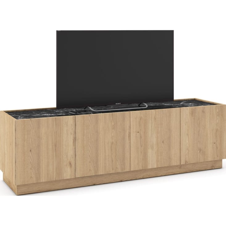 Meuble TV 4 portes effet bois et marbre noir 160 cm-Dilan cropped-7