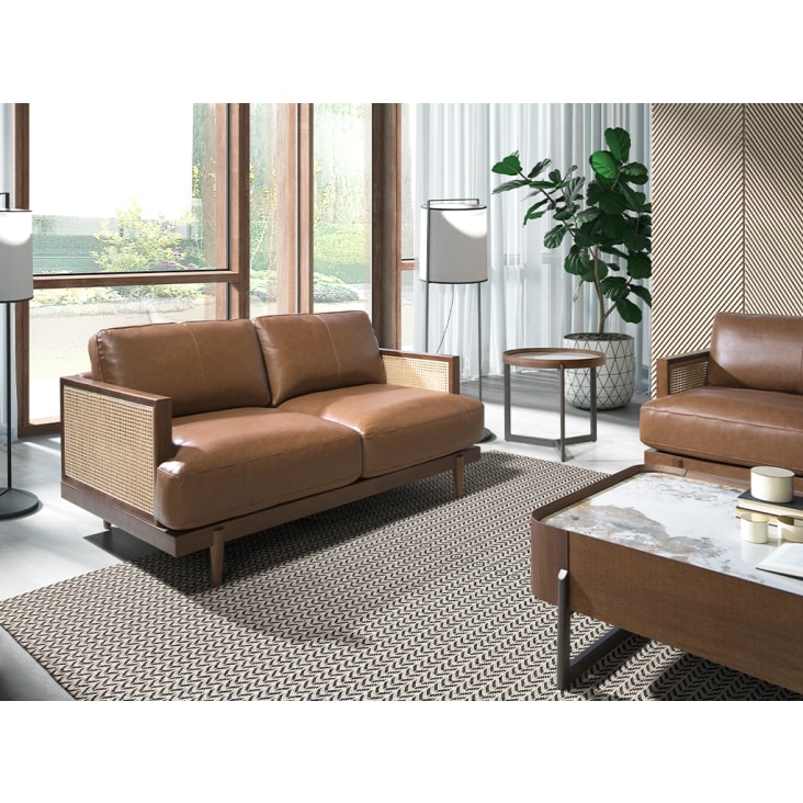 Canapé 3 places fixe en cuir de vachette - marron - BROOK