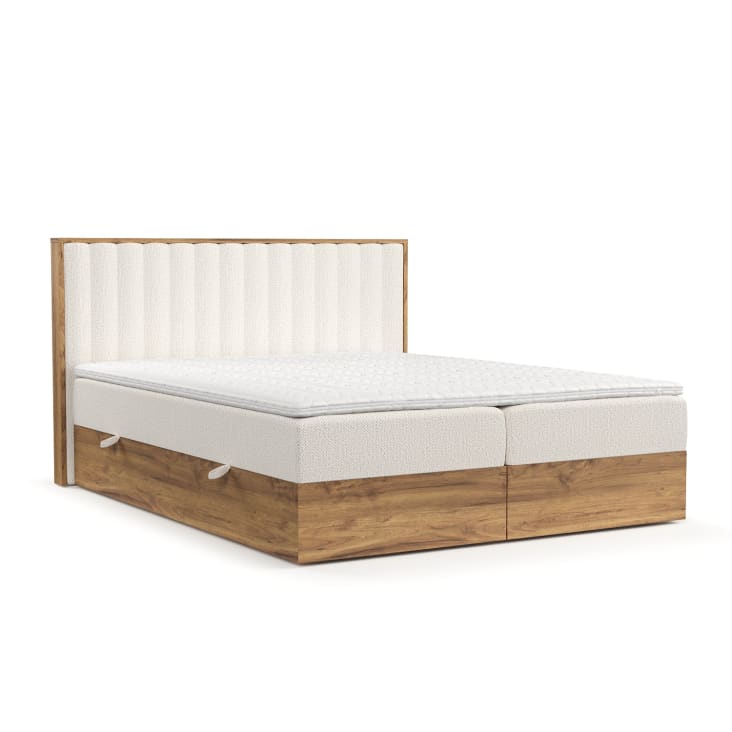 Boxspringbett mit Kopfteil aus Chenille-Stoff, 140x200 cm KOMOREBI ALTA ...