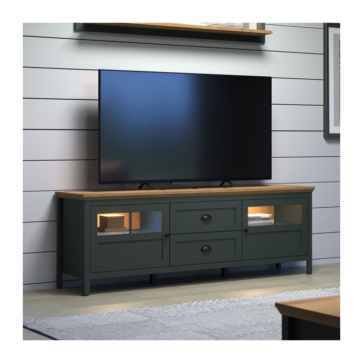 Meuble TV avec éclairage LED inclus, 2 portes, 2 tiroirs - L184 cm-Stanton wo cropped-2