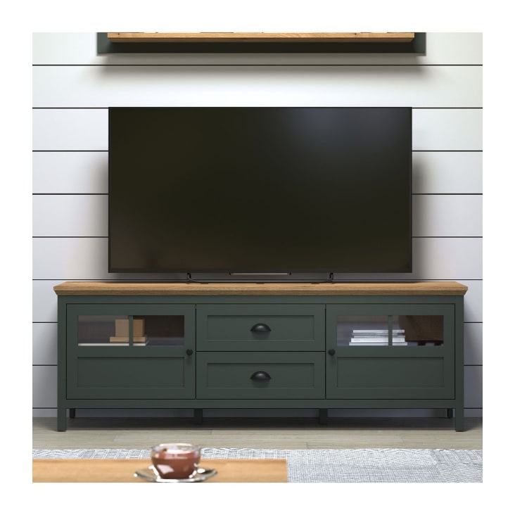 Meuble TV avec éclairage LED inclus, 2 portes, 2 tiroirs - L184 cm-Stanton wo cropped-6
