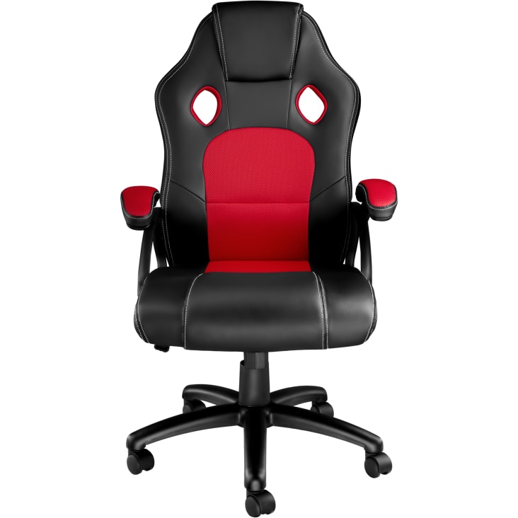 Chaise roulante de bureau mi-bureau en maille ergonomique noir et rouge