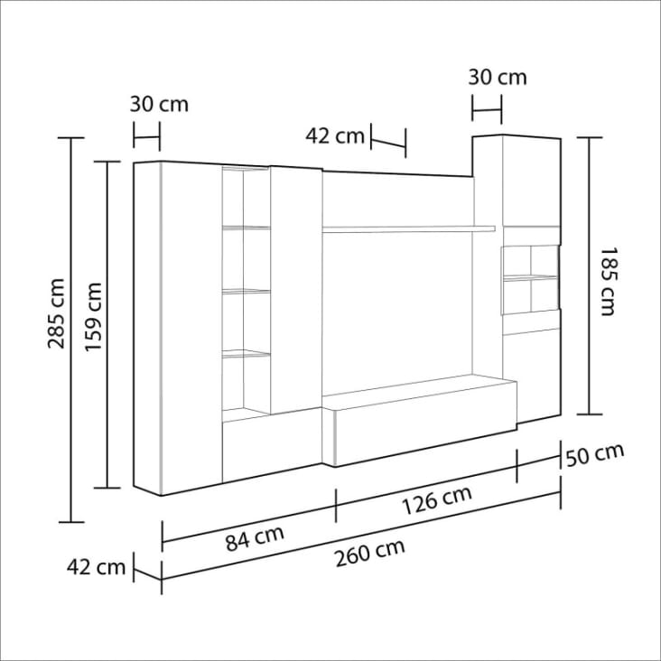 Mueble salón completo roble 284 ancho x 195 alto ELIJAH