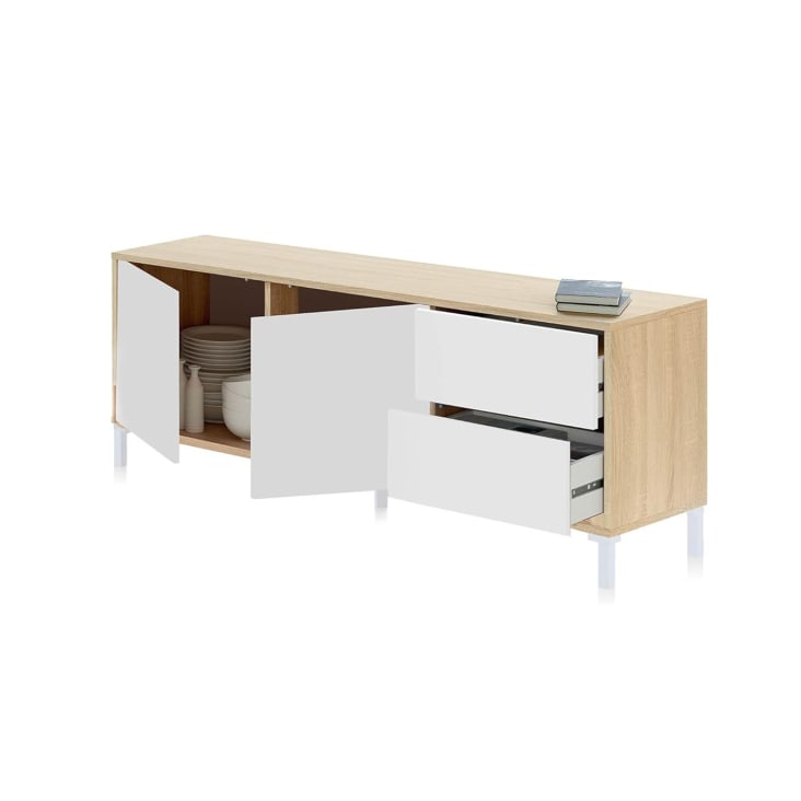 HOGAR24 ES Mueble TV 130 Cm - Organiza Tu Salón Con Estilo Blanco Y Roble Canadian, Almacenaje Para Dispositivos Electrónicos