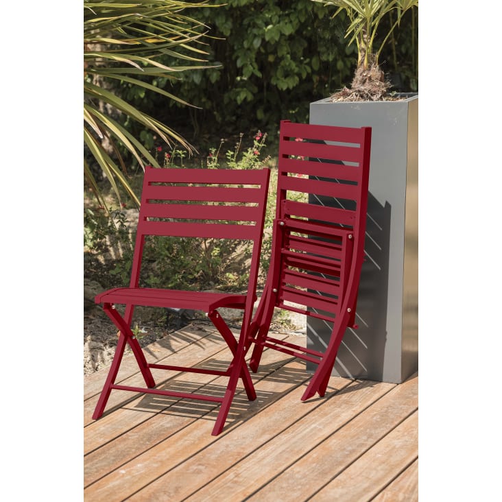 Lot de 2 chaises de jardin en aluminium rouge carmin-Marius cropped-4