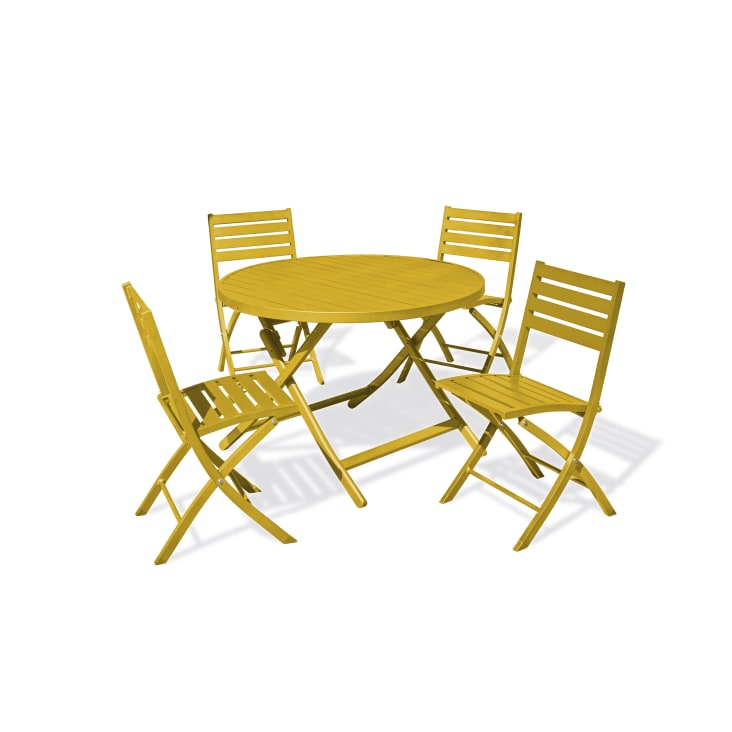 Ensemble repas de jardin 4 places en aluminium jaune moutarde-Marius