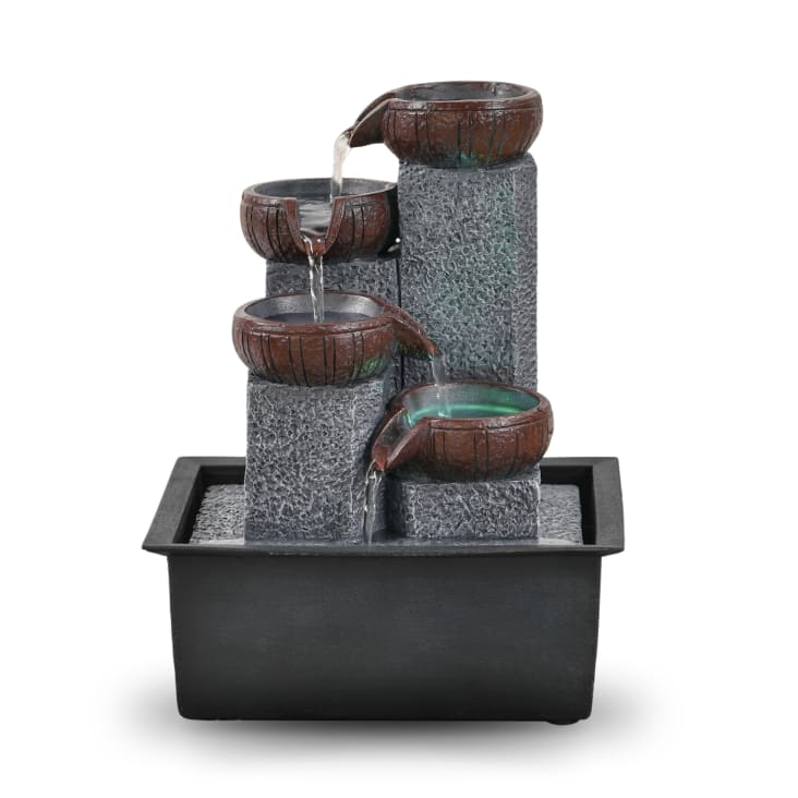 Kleiner zimmerbrunnen natur aus grauem und schwarzem kunstharz H21cm