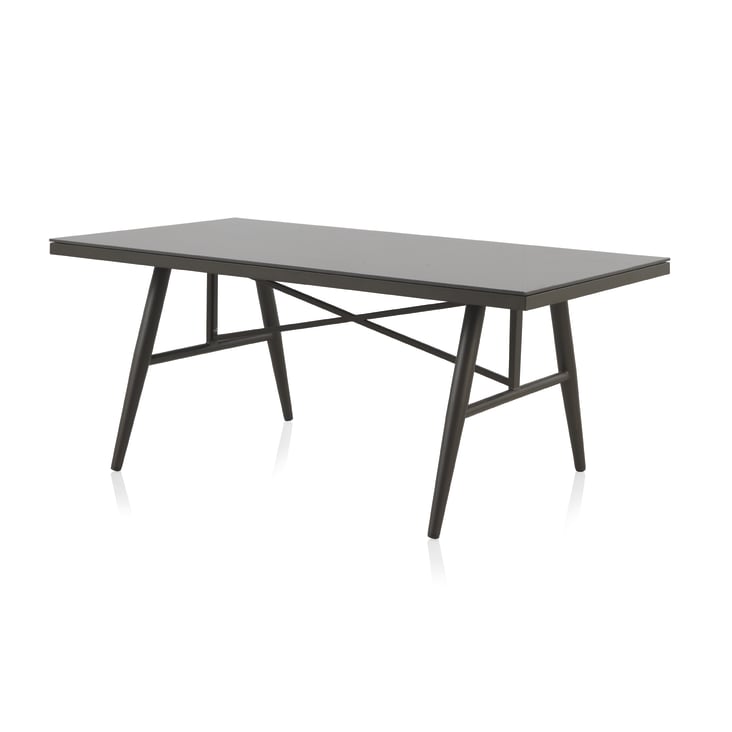 Table en aluminium marron et verre trempé effet pierre 180x100 cm-Delta