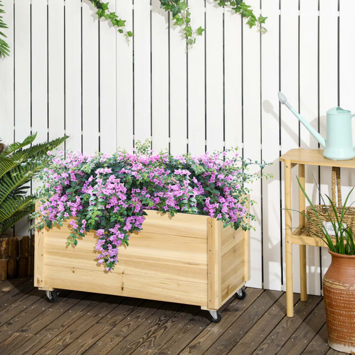 Fioriera Da Giardino In Legno Di Abete Con Foro Di Drenaggio E Fodera Outsunny M24012077