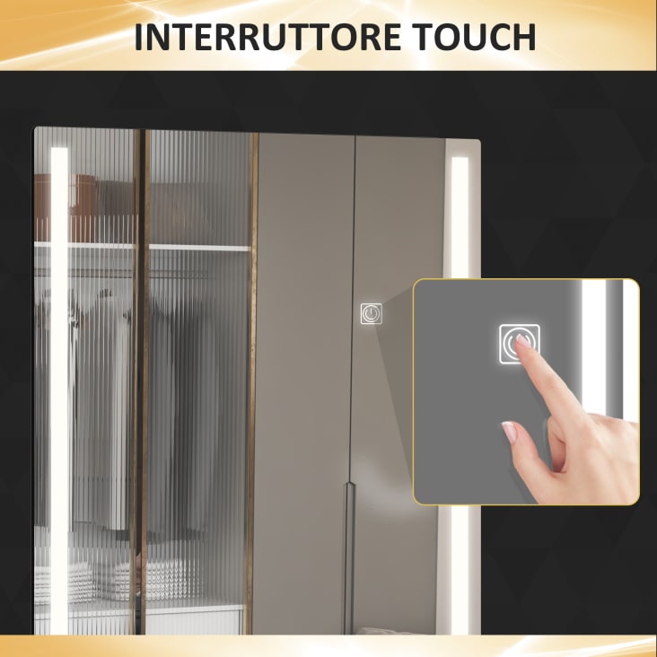 Specchiera Bagno Con Luci LED Regolabili - Armadietto 2 Ante, Mensola Regolabile, 70x15x65 Cm, Marrone