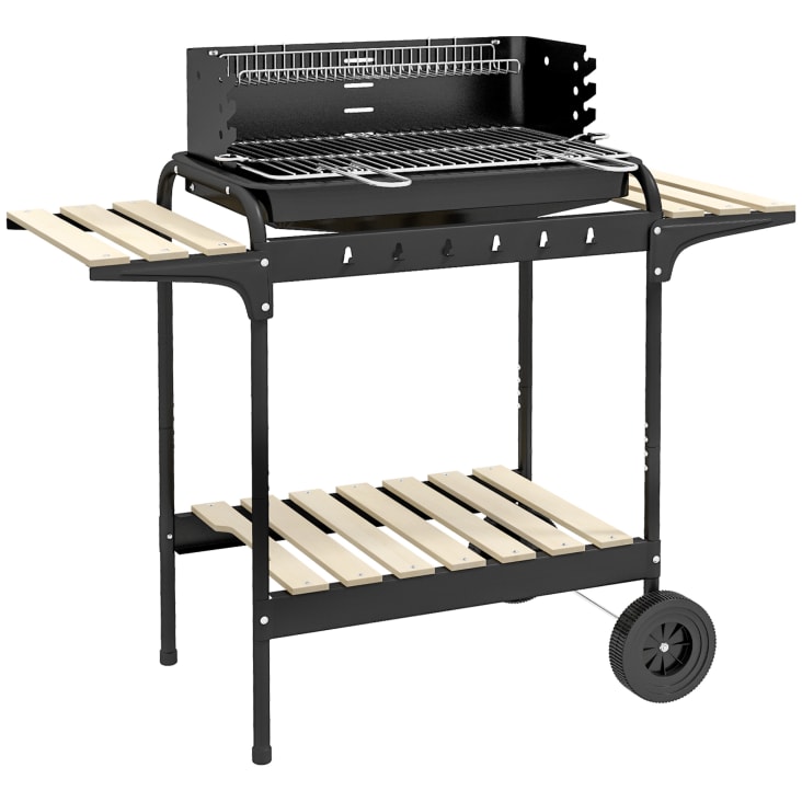 SOMAGIC Barbecue A Carbone EXEL DUO GRILL – Vasca In Ghisa, Griglia Cromata 51x37 Cm, Piano In Legno, Nero
