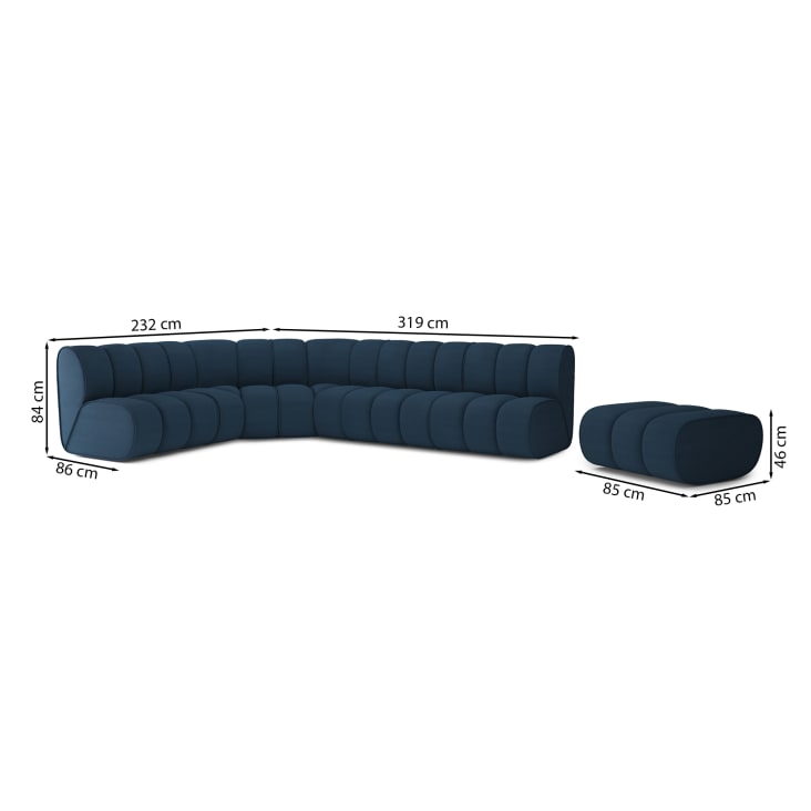 Canapé d'angle en velours côtelé 8 places bleu paon-Leonie cropped-10