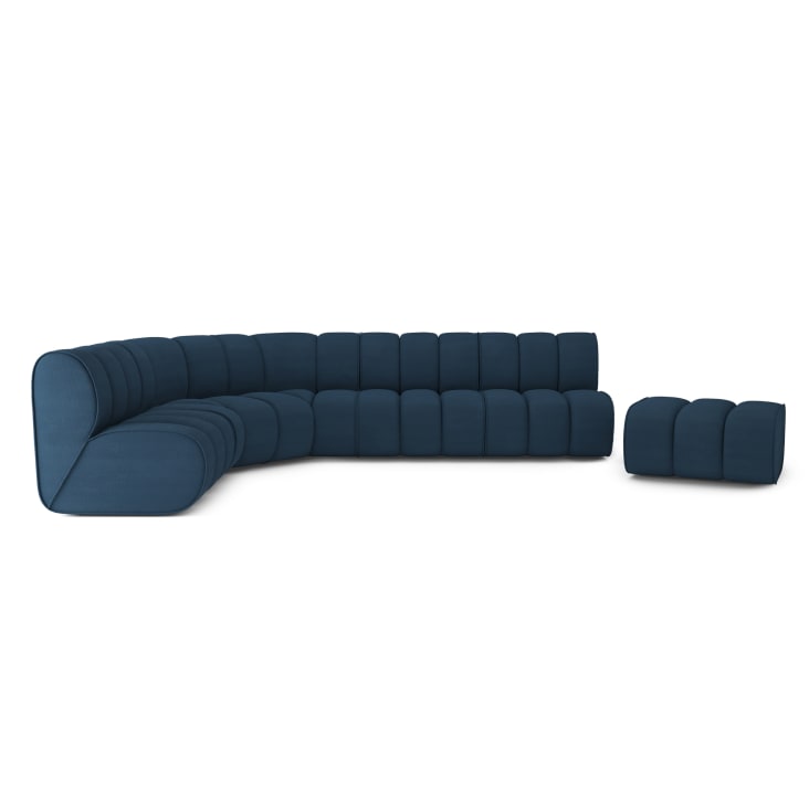 Canapé d'angle en velours côtelé 8 places bleu paon-Leonie cropped-3