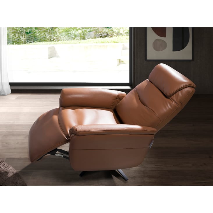Sillón relax reclinable con palanca en polipiel marrón NIZA