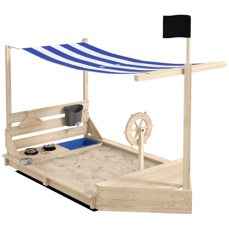 Outsunny Sabbiera per Bambini in Legno Ottagonale con Sedili e Copertura, 3-8 Anni, 139.5x139