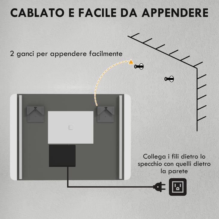 Specchio Bagno Illuminato HOMCOM 100x60cm - LED Regolabile, Antiappannamento E IP44 - Foto 11