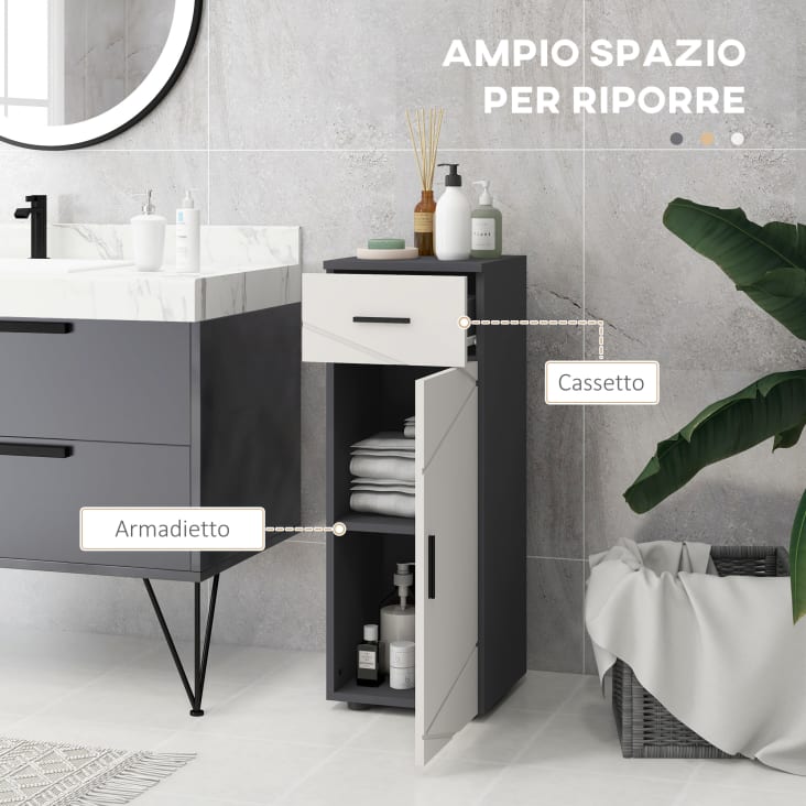 Armadietto Bagno Kleankin 30x30x82cm - Legno Con Cassetto, Nero/Grigio - Foto 8