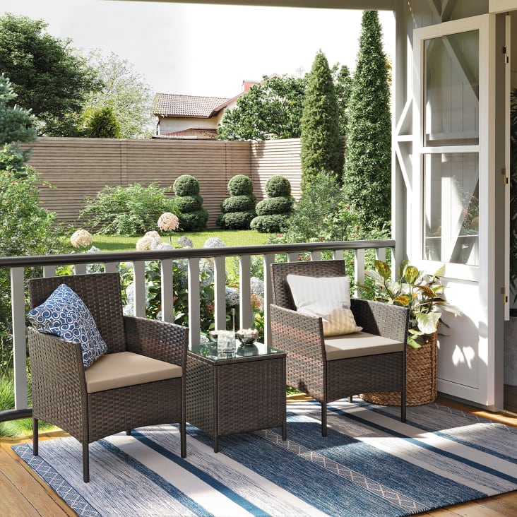 Salon de jardin extérieur table et chaises marron et taupe cropped-2