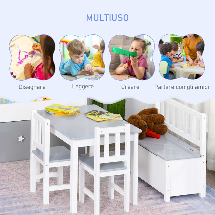 Set Tavolo E 2 Sedie Bambini Juskys Milou - Legno, Con Contenitore, Naturale, Dai 3 Anni